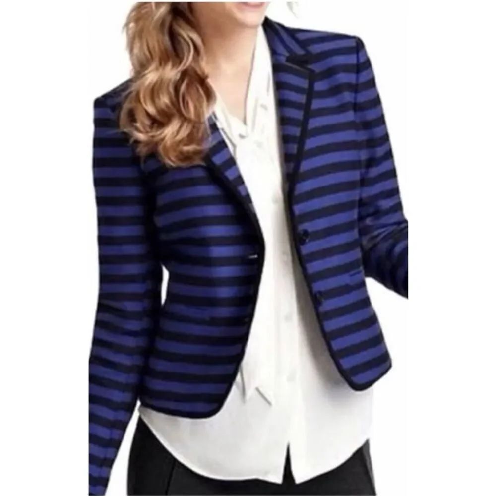 LOFT Women's Royal Blue/Purple and Black Striped Blazer Fully Lined Size 4
